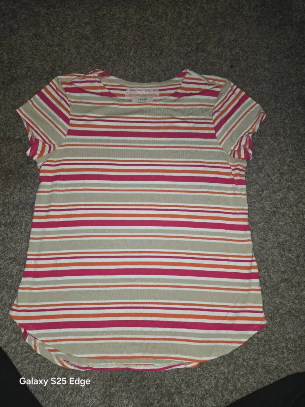 Cupio Striped Tee L Pink Orange Tan Lace Back Detail Summer